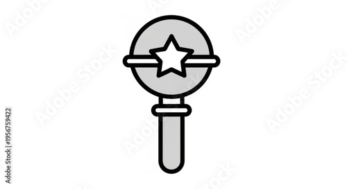 Gray star shaped magnifying glass icon with black outline on white background for search or inspection concept