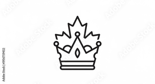 Black line art crown icon with maple leaf symbolizing royalty and honor on white background