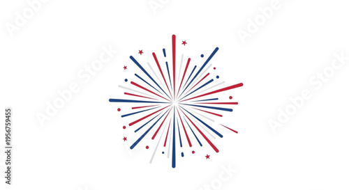 Vibrant red white and blue fireworks explosions on white background for patriotic celebrations