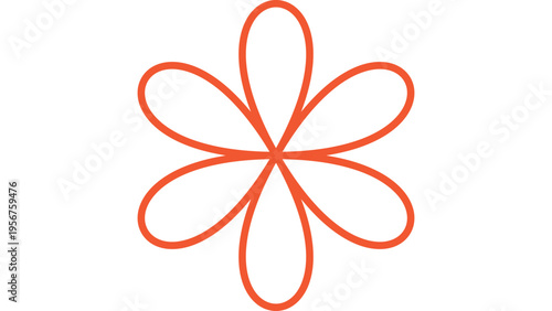 Minimalist orange flower vector icon, simple floral line art illustration, geometric six petal blossom symbol for branding and logo design
