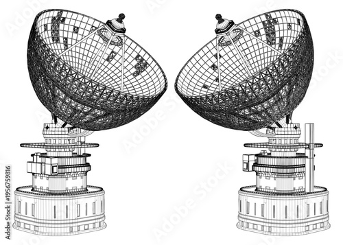 Satellite Dish Vector. An Illustration of a Technical Blueprint Shows Two Satellite Dish Designs Isolated on a White Background.
The Technical Blueprint Shows Two Satellite Dish Designs. 