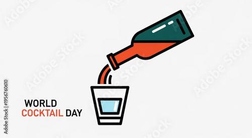 Pouring cocktail from bottle into glass on world cocktail day celebrating drinks and mixology culture