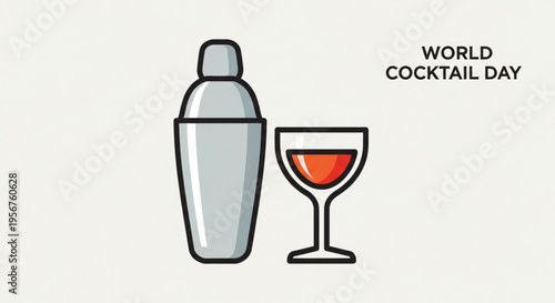 Cocktail shaker and glass with red drink on world cocktail day symbolizing mixology and festive beverage culture