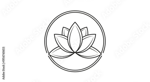 Lotus flower symbol in circle line art simple elegant design element for meditation yoga wellness and spiritual concepts