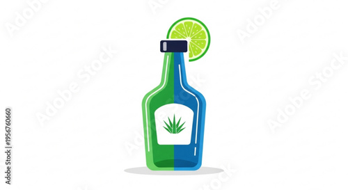 Tequila bottle with lime wedge agave plant label green and blue glass refreshing cocktail ingredient