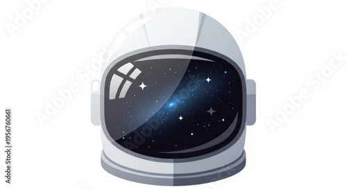 Astronaut helmet with starry night sky view space exploration concept futuristic design white and gray colors transparent visor