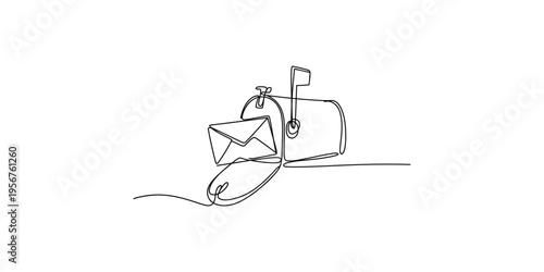 Continuous line drawing of a laptop and mailbox with an envelope email computer mail communication
