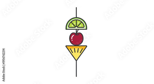 Colorful cocktail garnish with lime wedge cherry and orange slice on a stick