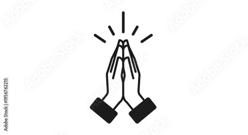 Hands clasped in prayer with glowing lines symbolizing hope and spirituality in a simple black icon