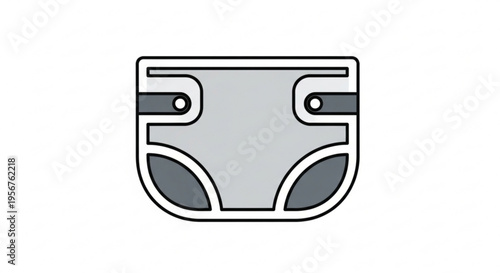 Gray baby diaper with black accents and white outline on plain background