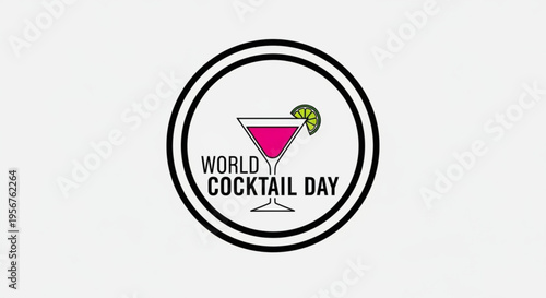 World cocktail day logo with pink cocktail and lime on white background