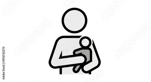 Mother holding baby close in a tender loving embrace simple line art style