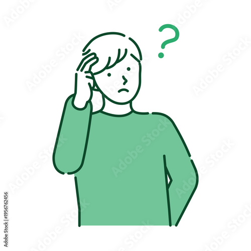 Young man in casual attire contemplating and thinking about his career path or study line art illustration of a boy looking for answers