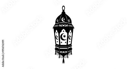 Ornate Black Lantern with Crescent Moon Design.