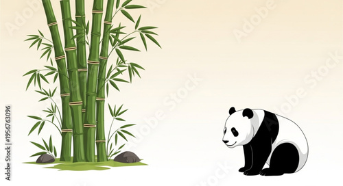 Giant Panda Eating Bamboo Leaves.