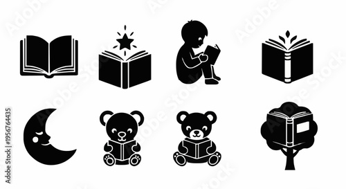 books, teddy bears, moon, tree promoting child reading