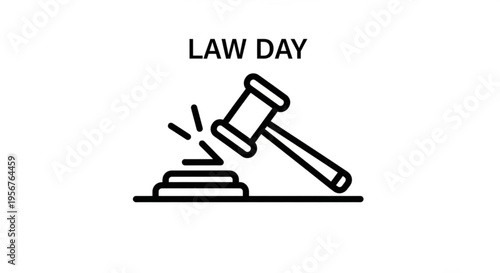 Law day icon with gavel and sound block on desk symbolizing justice and legal proceedings in a courtroom