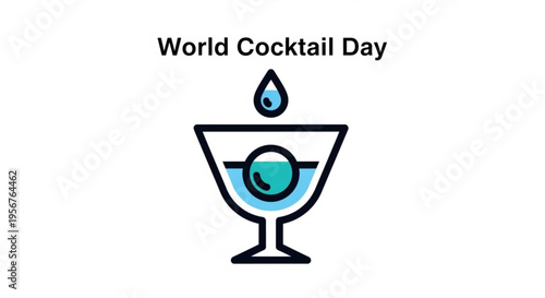 World cocktail day celebration with blue cocktail glass and drop