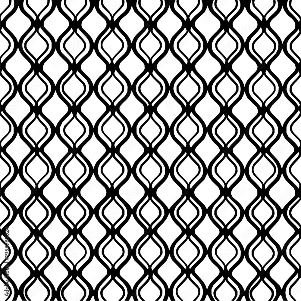 Fototapeta premium Black and white wavy line pattern forming a seamless abstract design with repeating curved shapes and symmetry