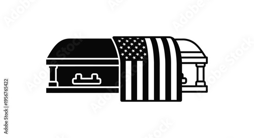 American flag draped casket vector icon