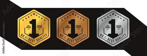 Top Quality Label No. 1, Premium quality gold vector hexagon number 1, vector label in gold, bronze, and silver. Suitable for icons, logos, stickers, seals, badges, emblems, stamps, etc.