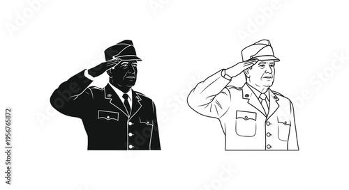 Set of 2 saluting soldier icons vector