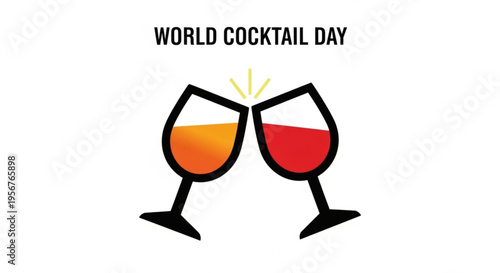 Colorful cocktail glasses clinking together on world cocktail day with vibrant orange and red drinks