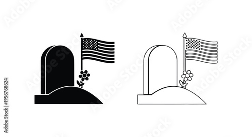 Set of 2 American flag gravestone icons vector