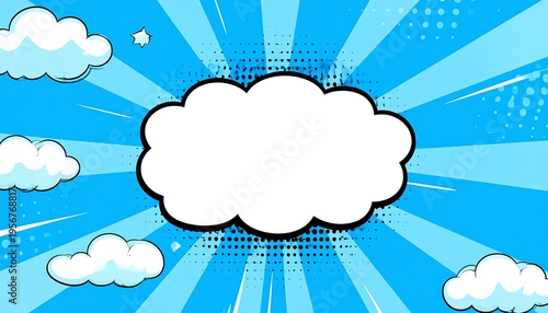 Vibrant comic book style background with speech bubble and clouds