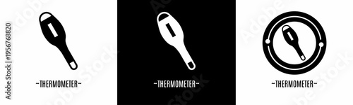 Thermometer logo set. Collection of black and white logos. Stock vector.