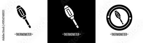 Thermometer logo set. Collection of black and white logos. Stock vector.
