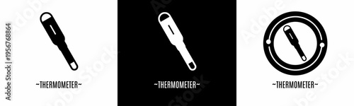 Thermometer logo set. Collection of black and white logos. Stock vector.