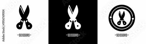 Scissors logo set. Collection of black and white logos. Stock vector.