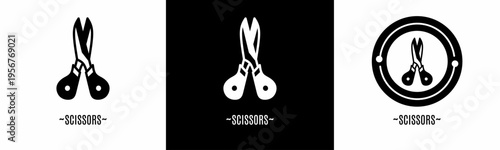 Scissors logo set. Collection of black and white logos. Stock vector.