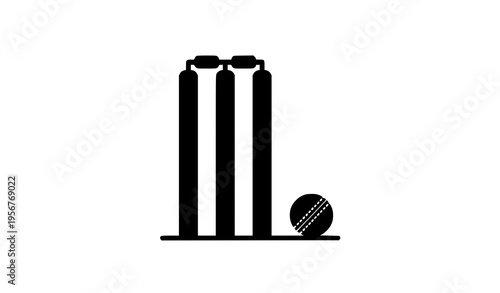 Cricket wickets with ball icon black silhouette sports equipment vector isolated on white background