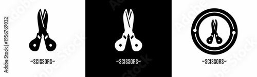 Scissors logo set. Collection of black and white logos. Stock vector.