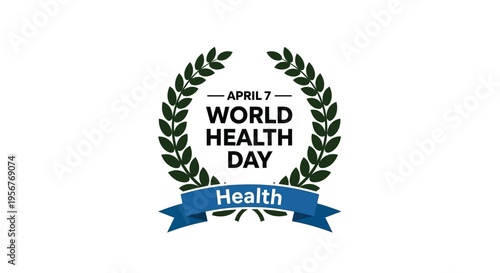 World health day graphic with laurel wreath and blue ribbon design