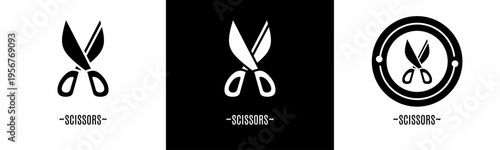 Scissors logo set. Collection of black and white logos. Stock vector.