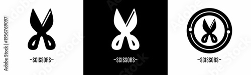 Scissors logo set. Collection of black and white logos. Stock vector.