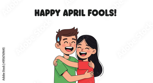 Happy april fools day a couple playfully embraces the holiday
