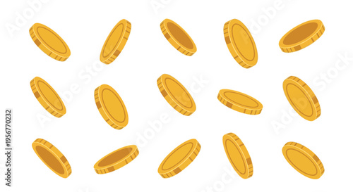 A scattering of golden coins floats against a plain white background