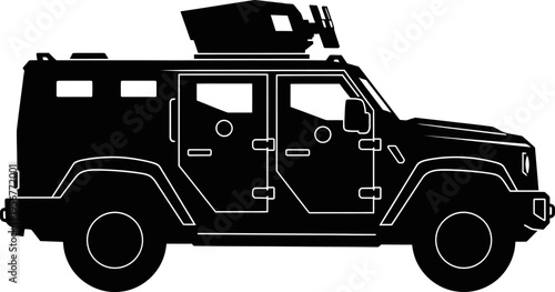 Armored military vehicle silhouette with turret system
