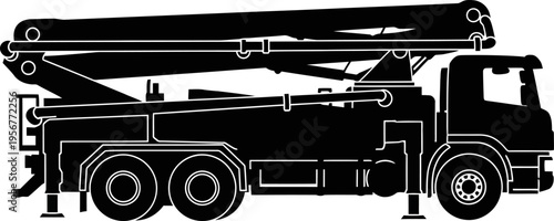 Concrete boom pump truck silhouette for construction site operations