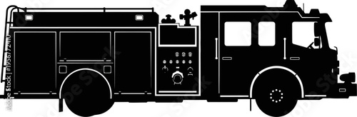 Emergency fire engine pumper truck silhouette side view