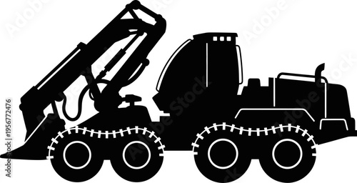 Forestry harvester machine silhouette for timber logging