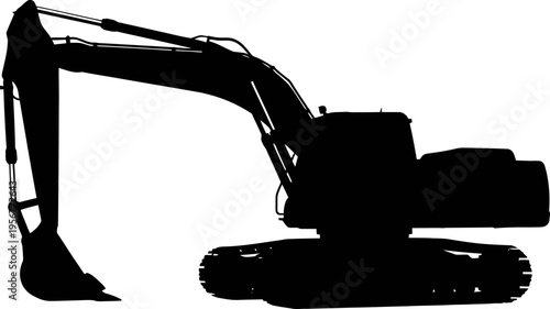 Heavy construction excavator silhouette with digging bucket