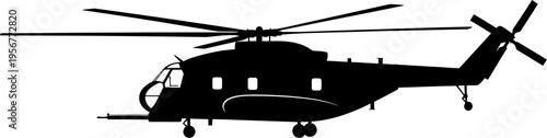 Heavy lift transport helicopter silhouette for aerial operations
