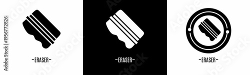Eraser logo set. Collection of black and white logos. Stock vector.