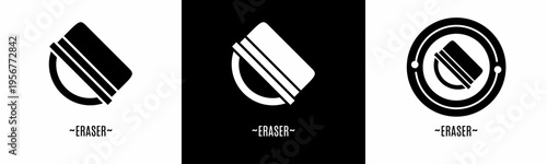 Eraser logo set. Collection of black and white logos. Stock vector.