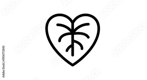 Heart shaped palm tree symbol black line art on white background love and nature icon
